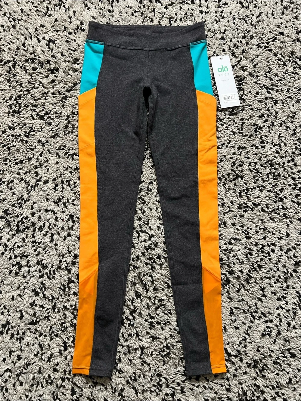 ALO Yoga Ascendant Leggings Scuba Inspired Stormy Grey Blue Orange Women’s XS